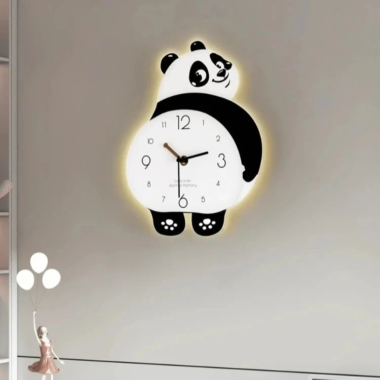 Clock with Pendulum and LED Light, Animal Swinging Silent Wall Clock Hanging Clock, Living Room and Kids Room, Home Decoration Hanging Clock for Birthday Party Gifts