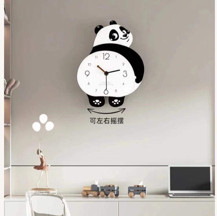 Clock with Pendulum and LED Light, Animal Swinging Silent Wall Clock Hanging Clock, Living Room and Kids Room, Home Decoration Hanging Clock for Birthday Party Gifts